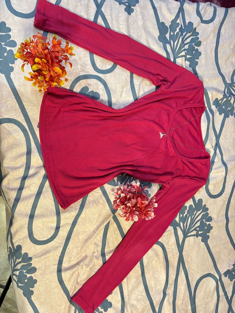 Pink Long Sleeve Sweetheart Neck Top.SIZE-28-34