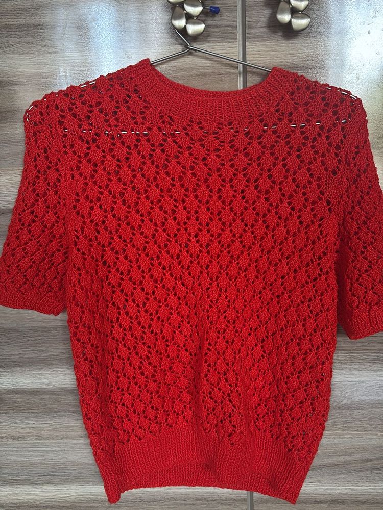Beautiful Red Crochet Knit Top