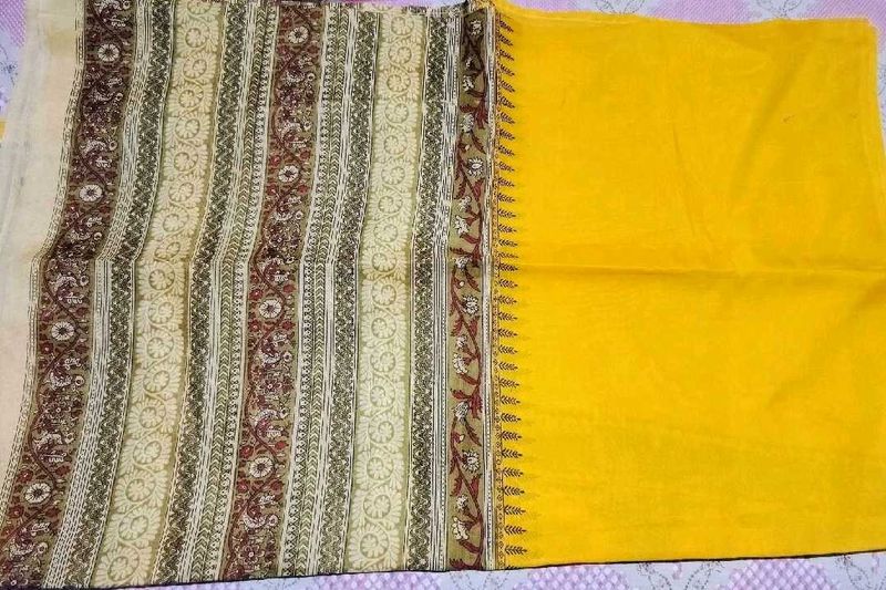 Yellow &amp; Beige Printed Saree