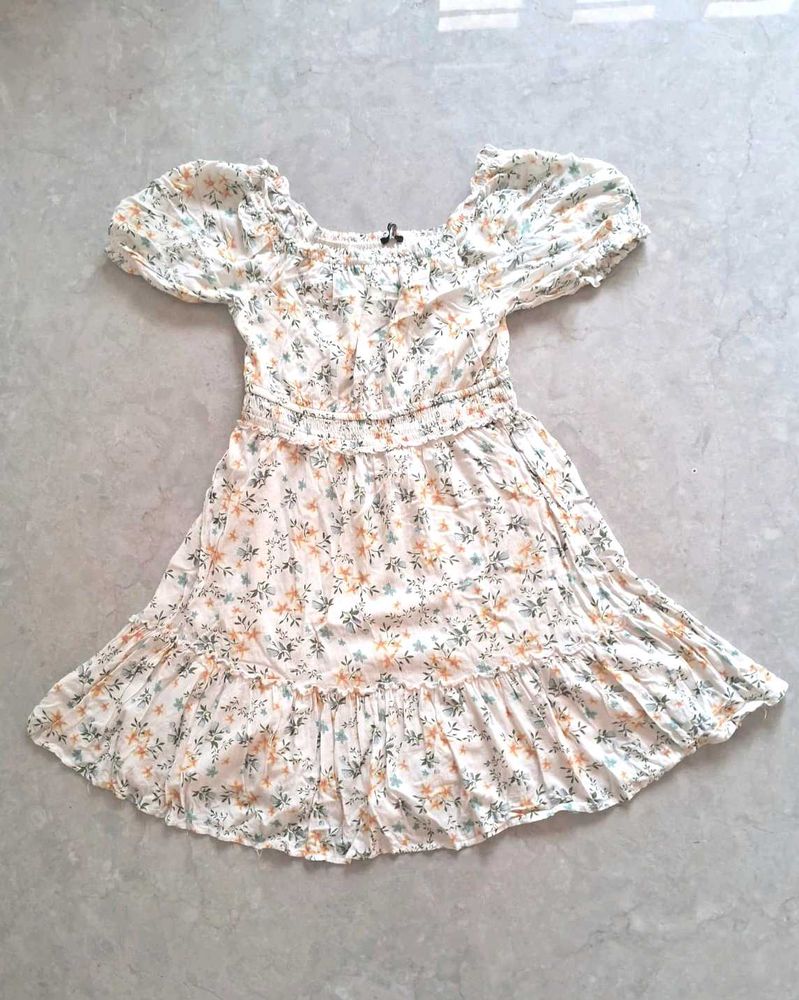 White Floral Printed Zudio Frock