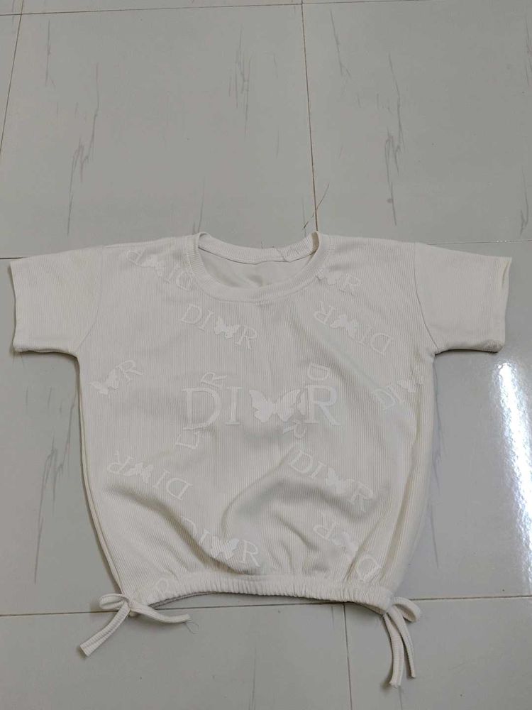 White Embossed Graphic Crop Top