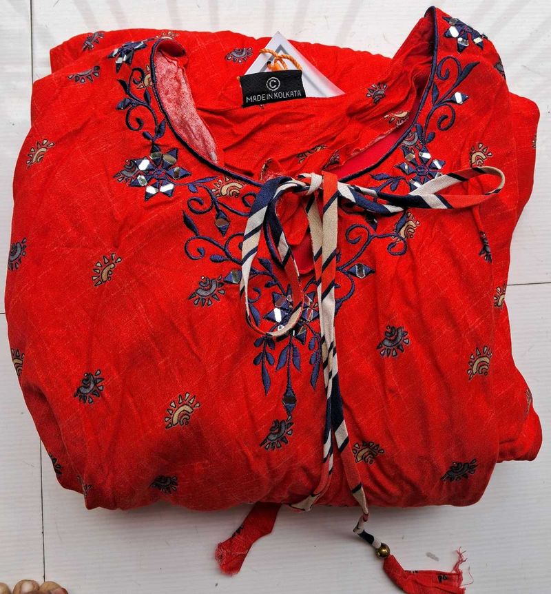 Red Embroidered Kurta
