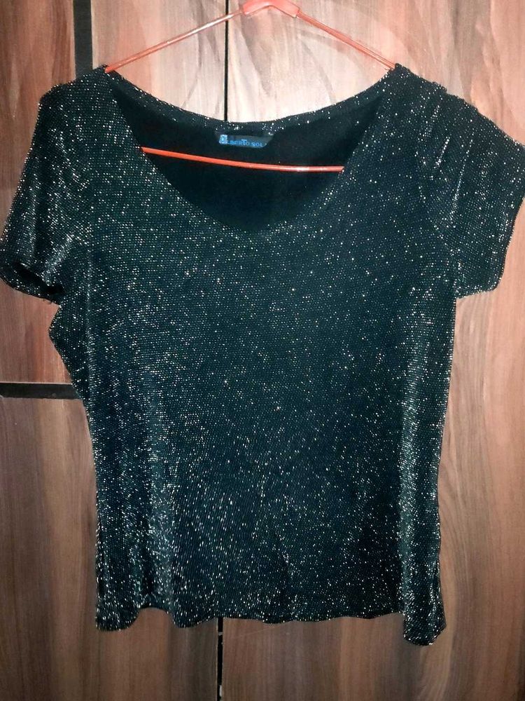Sparkly Black V-Neck Top