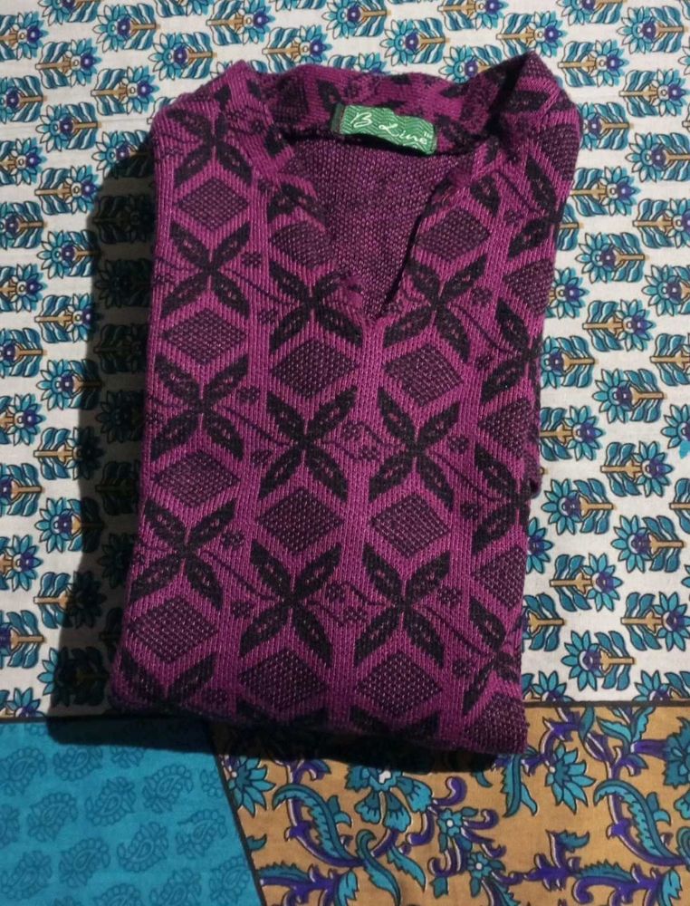 Patterned Purple Knit winter wear kurta