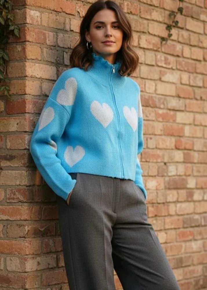 SHEIN Blue Heart Cardigan