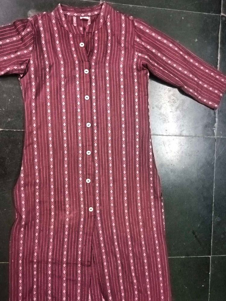 Maroon Striped Kurta Dress