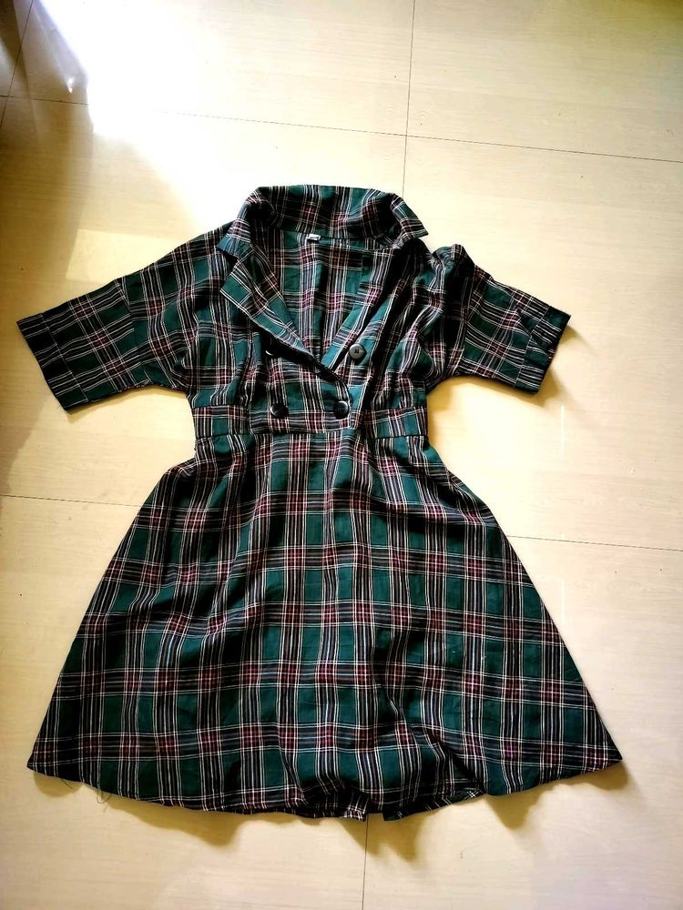 Green Plaid Button-Down Dress