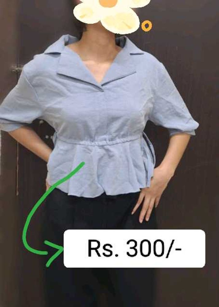 Blue Tie Waist Top