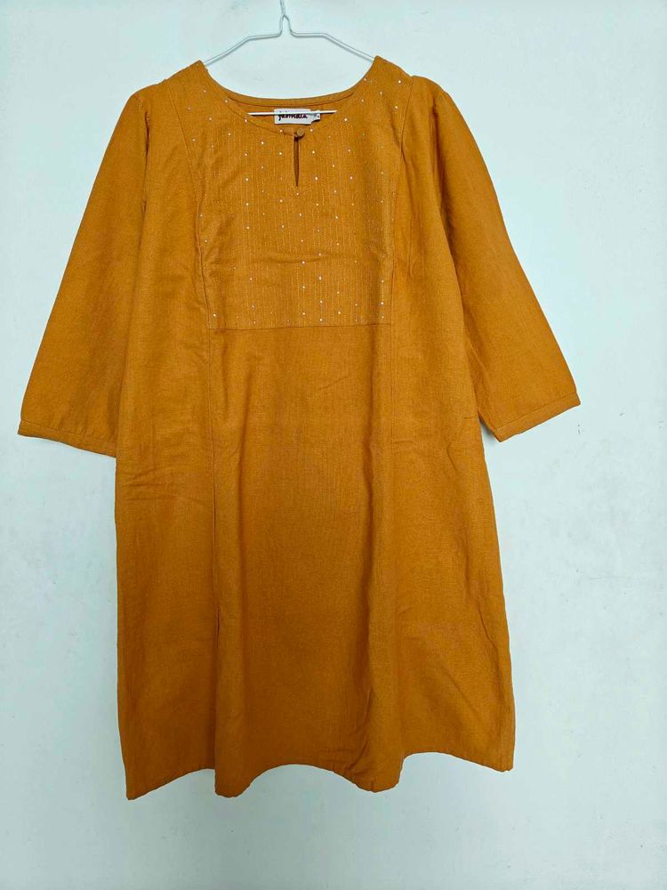 Mustard Embellished Kurta