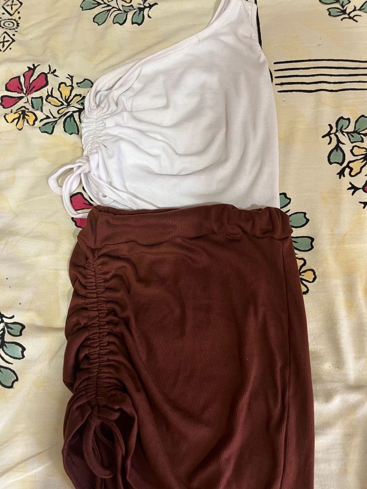 Ruched Skirt &amp; One-Shoulder Top Set