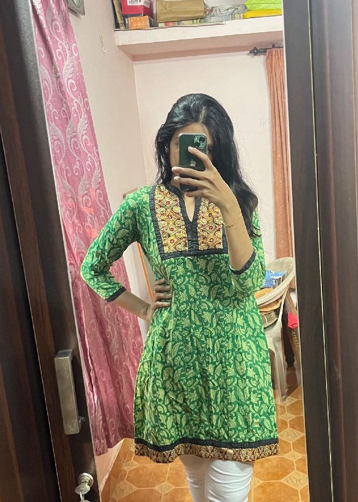 Green Printed Kurta