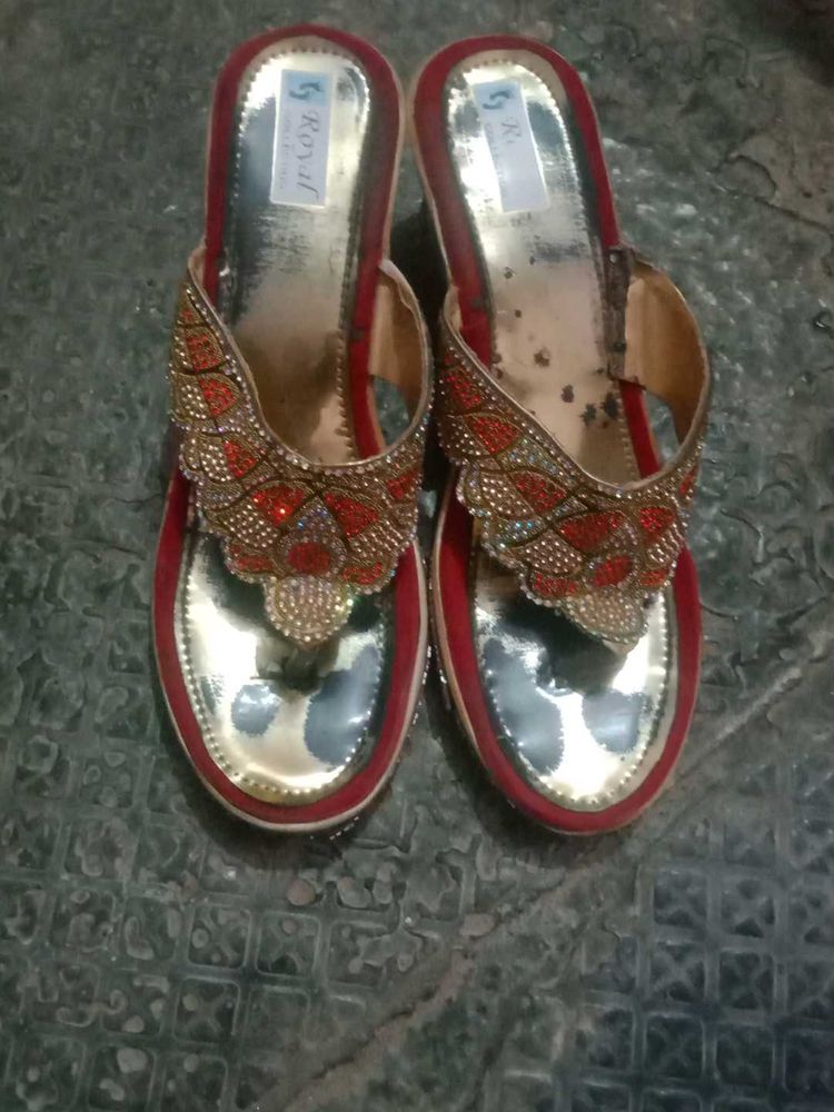 Embellished Red &amp; Gold Heels