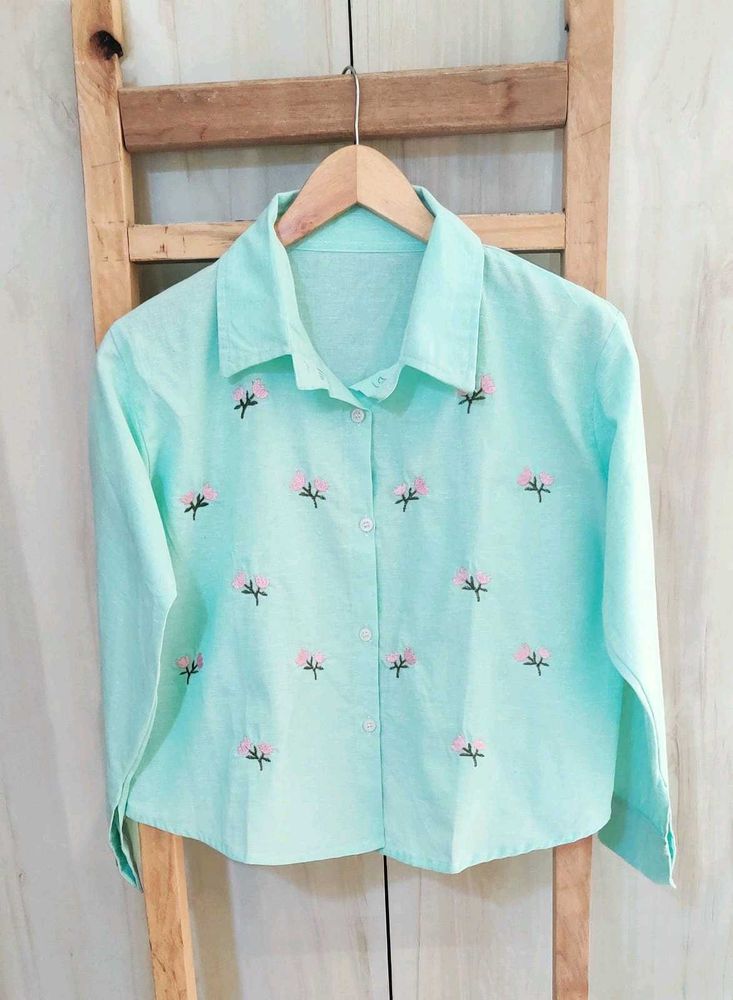 Light Green Embroidery Work Shirt Size-36