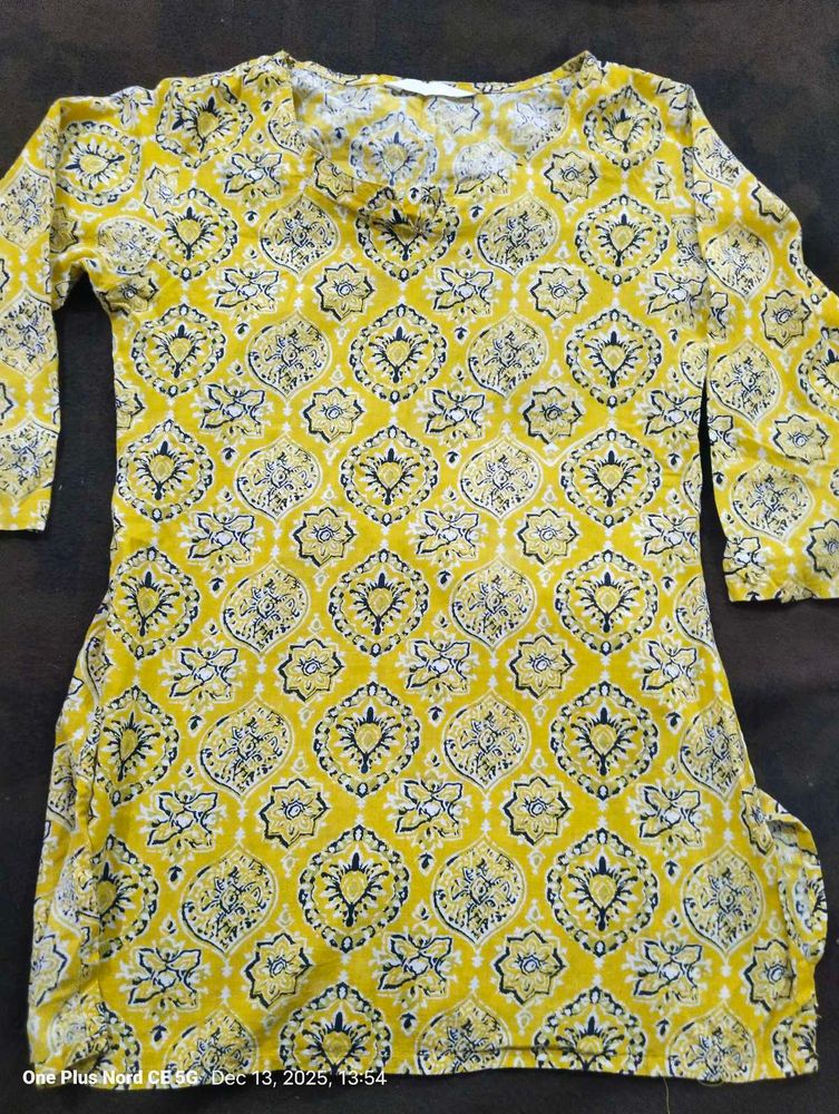 Yellow Printed Kurta