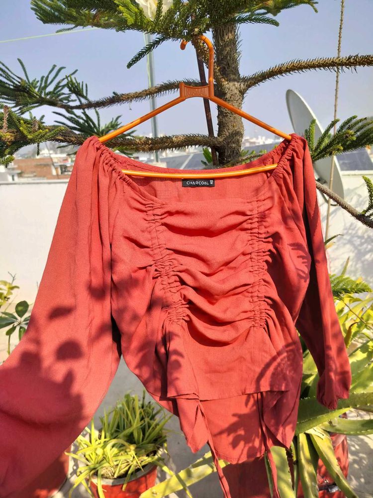 Rust Ruched Long Sleeve Top