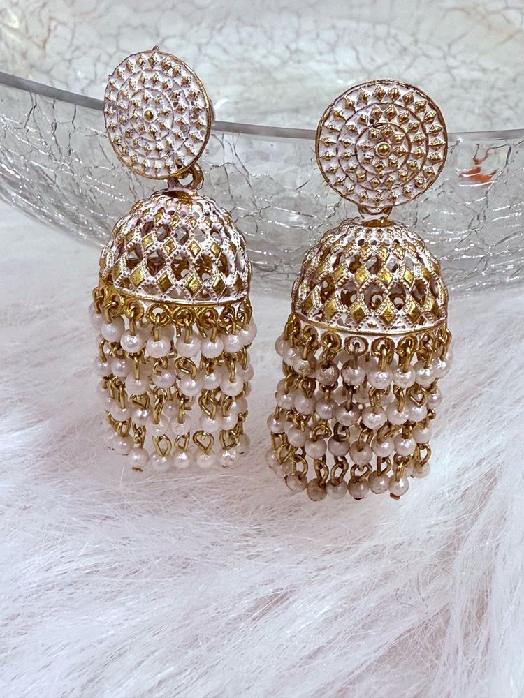 White Pearl &amp; Golden Earrings