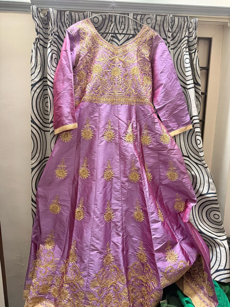 Embroidered Anarkali Gown dupatta set with bottom