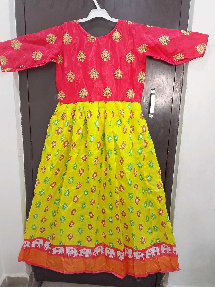 Beautiful Neon Yellow Ethnic Gown