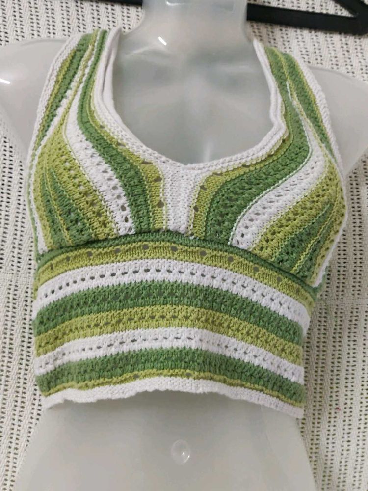 HOLLISTER Green/White Knit Crop Top