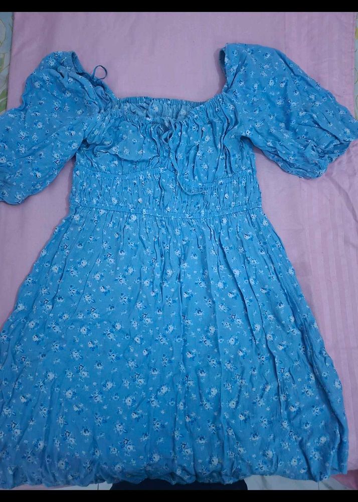 Blue Floral Print Mini Dress