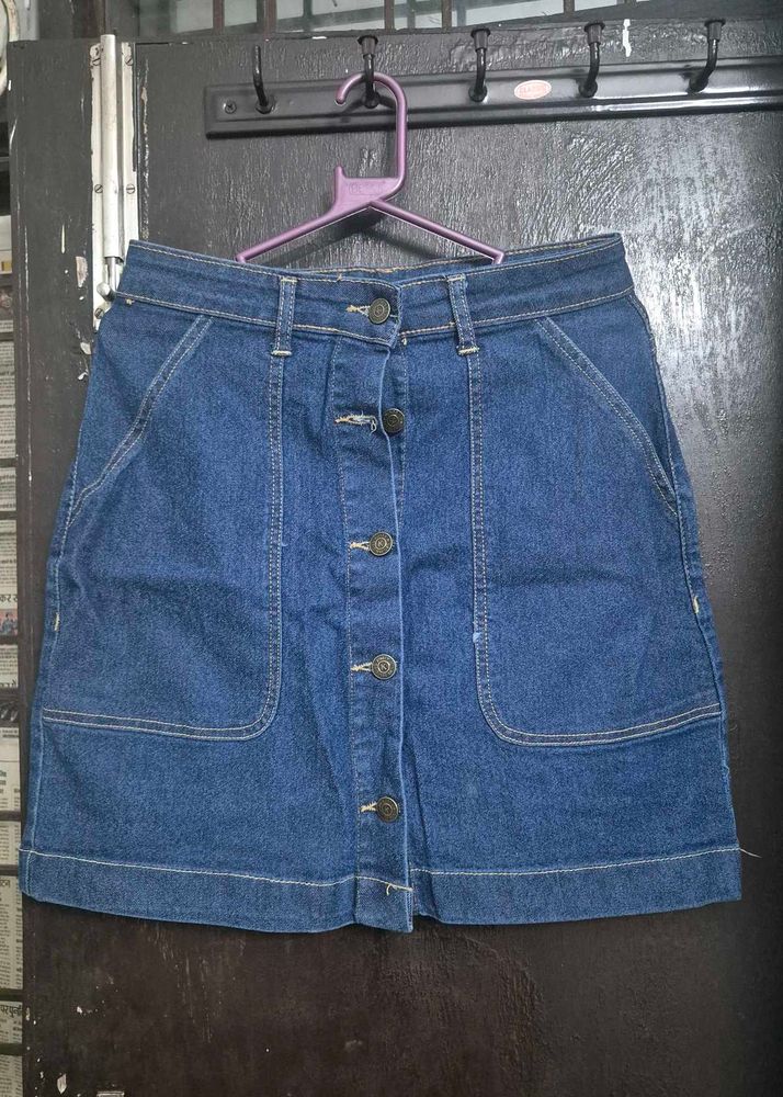 Denim Button-Front Mini Skirt