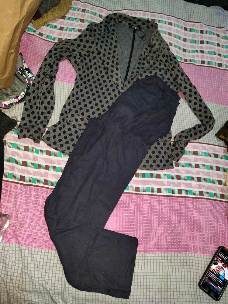 polka dot winter imported shrug and pants set