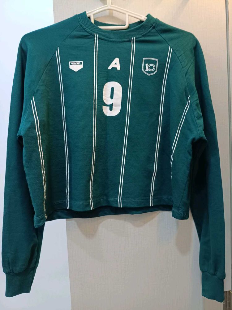 Green Cropped Number Sweatshirt