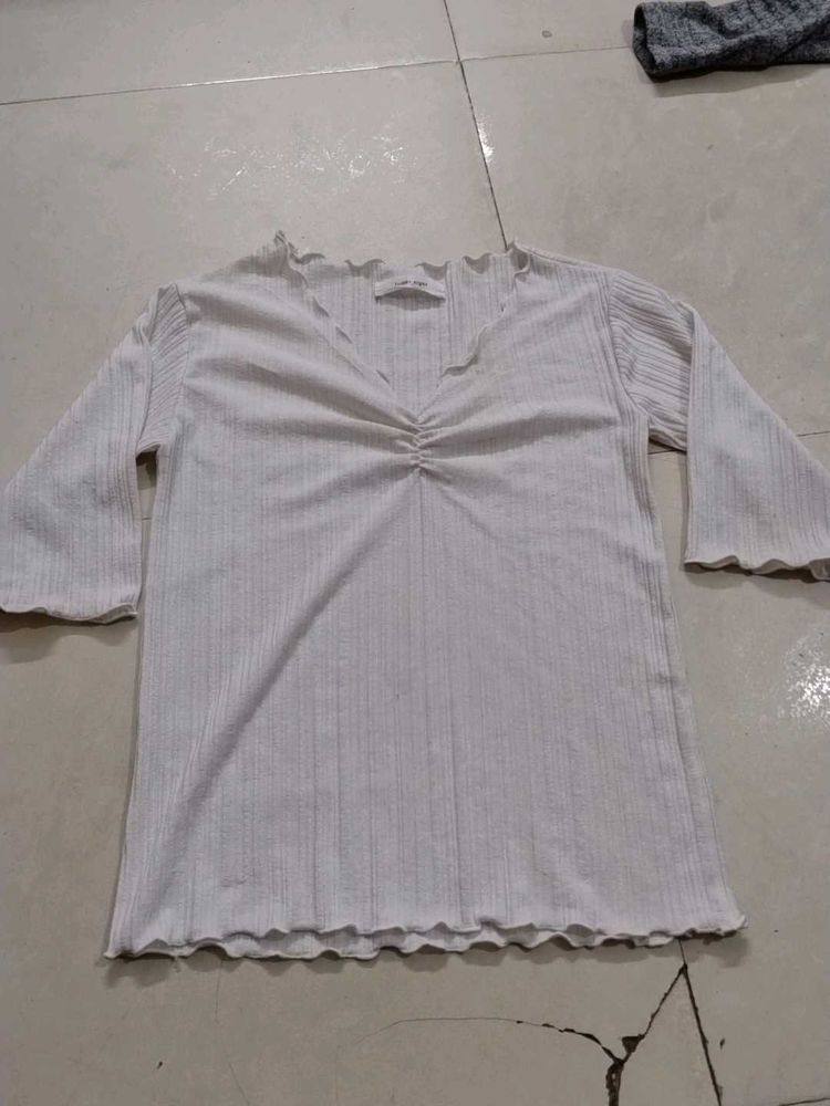 White Ruffle Trim Top