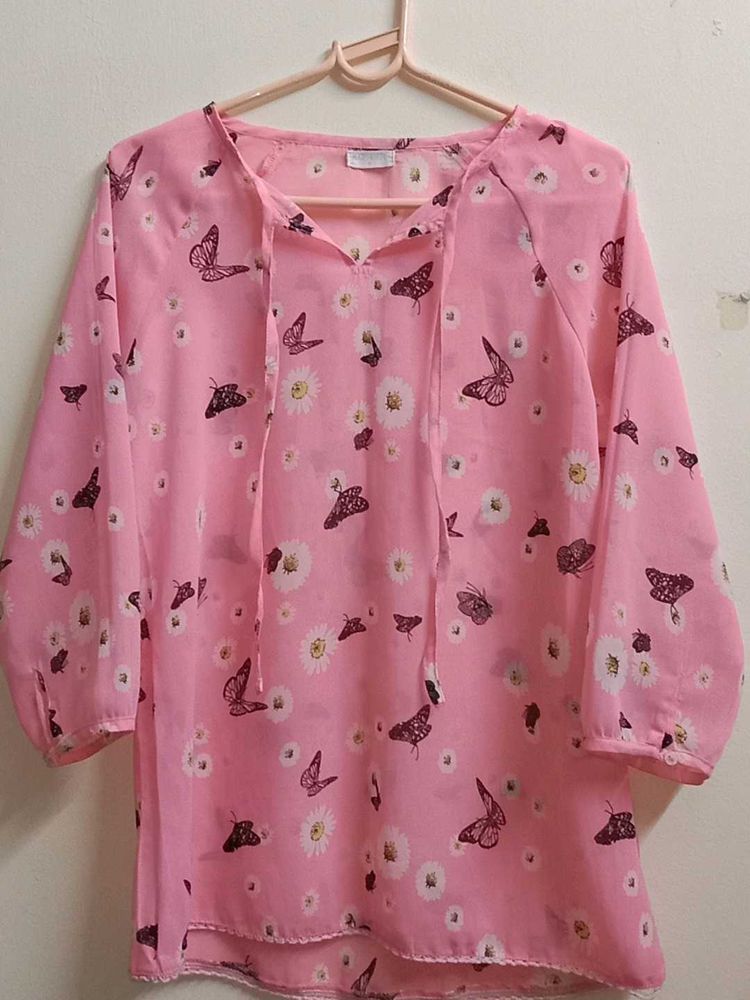 Pink Butterfly Fashionable Top