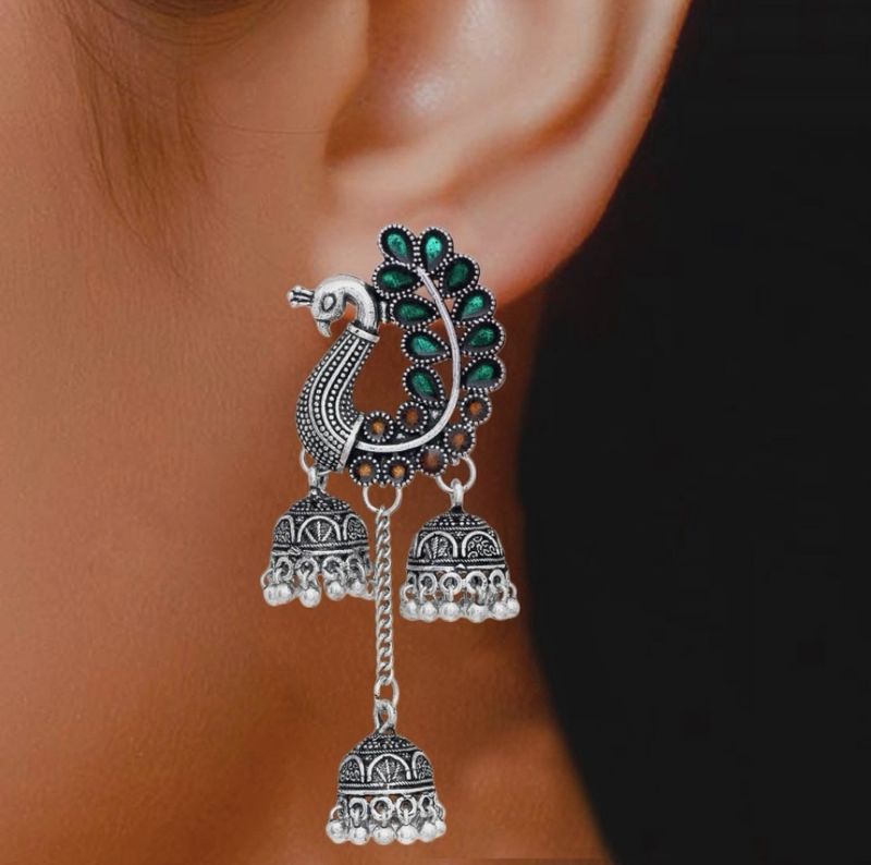 Meenakari Peacock Jhumkas