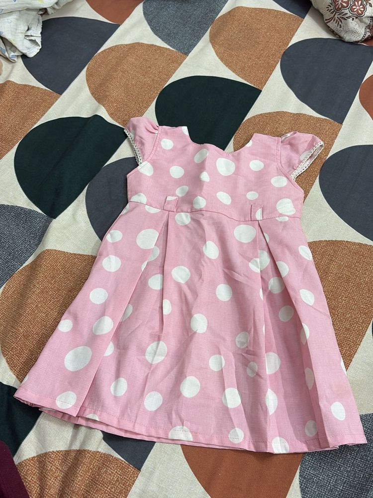 Girls Pink Cotton Frock/ Dress