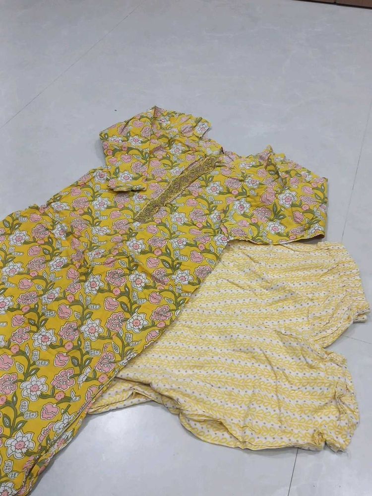 Floral Kurta Set - Yellow &amp; Pink