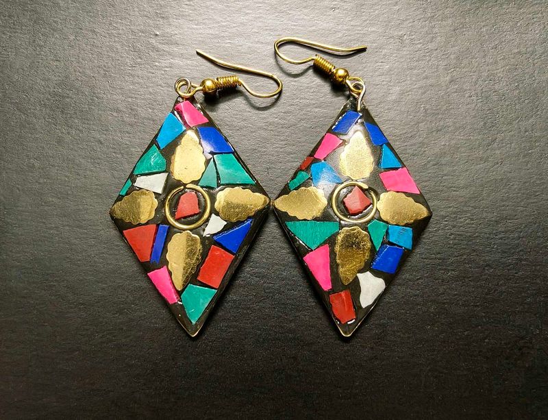Colorful Multi Colour Mosaic Dangle Earrings