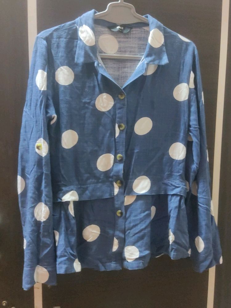 Big White Polka Dots Collared Shirt Great Quality And Barely Used