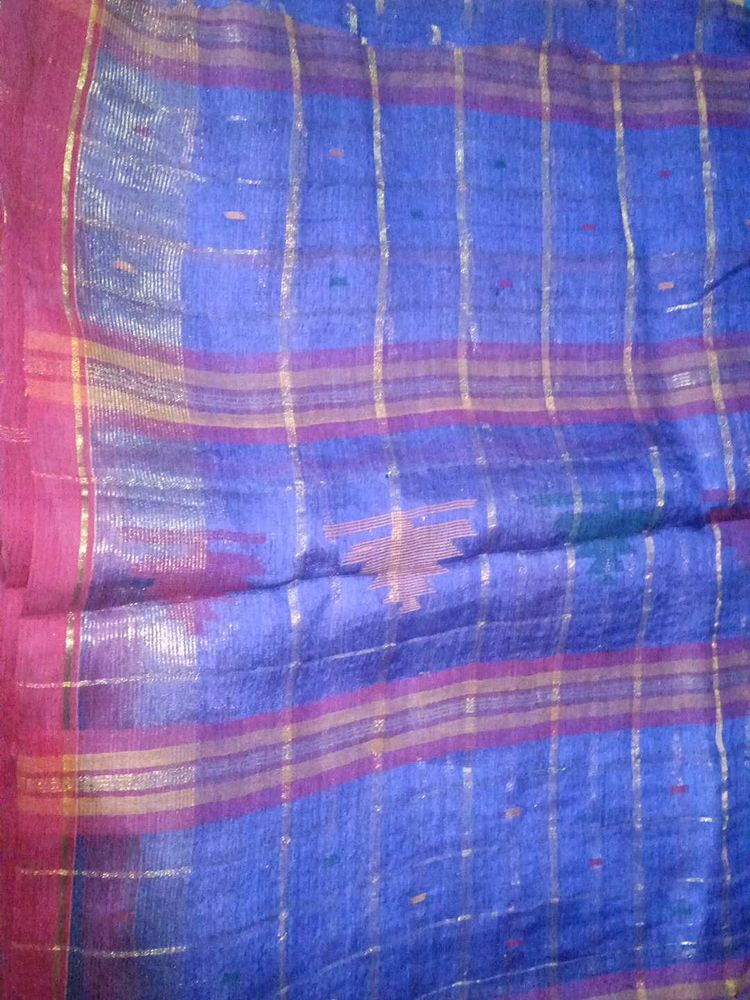 Blue &amp; Pink Checked Saree