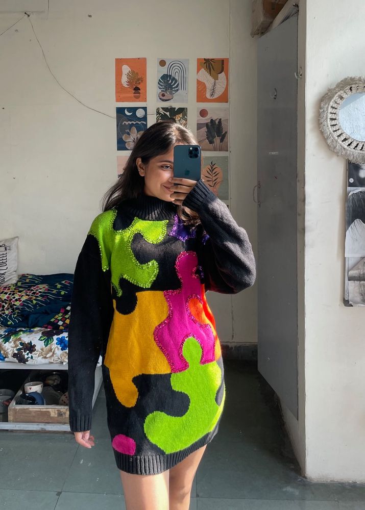 Funky Puzzle Knit Dress