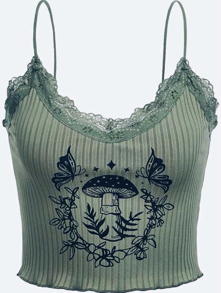Green Mushroom Graphic Cami