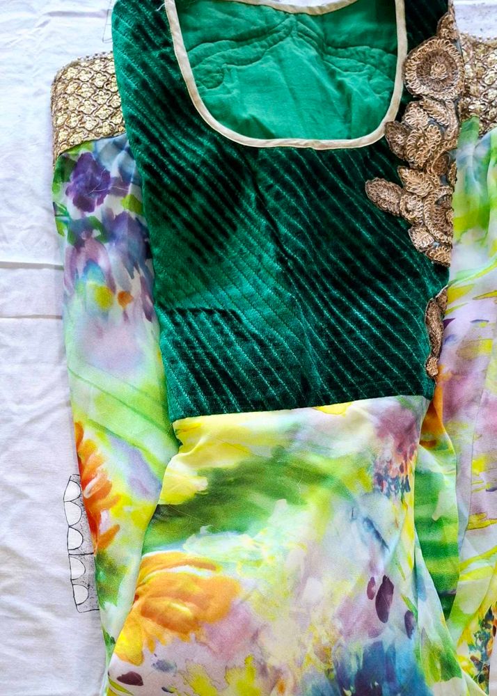 Emerald Velvet &amp; Floral Dupatta