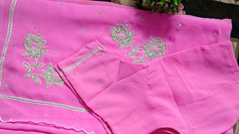 Pink Embellished Saree