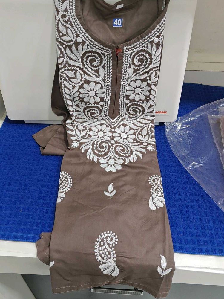 Brown Embroidered Kurta