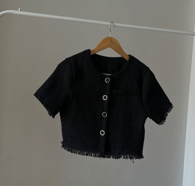 Button Down Tweed Crop Tops