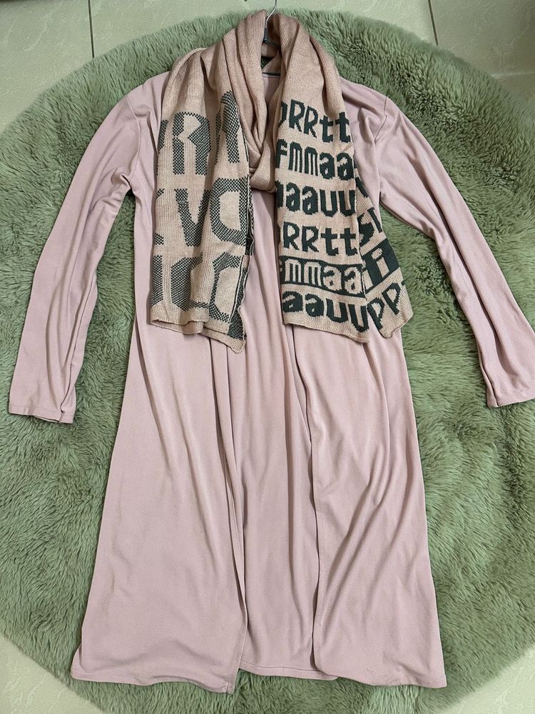COMBO OFFER PINK LONG SHRUG &amp;  WOOLEN SCARF