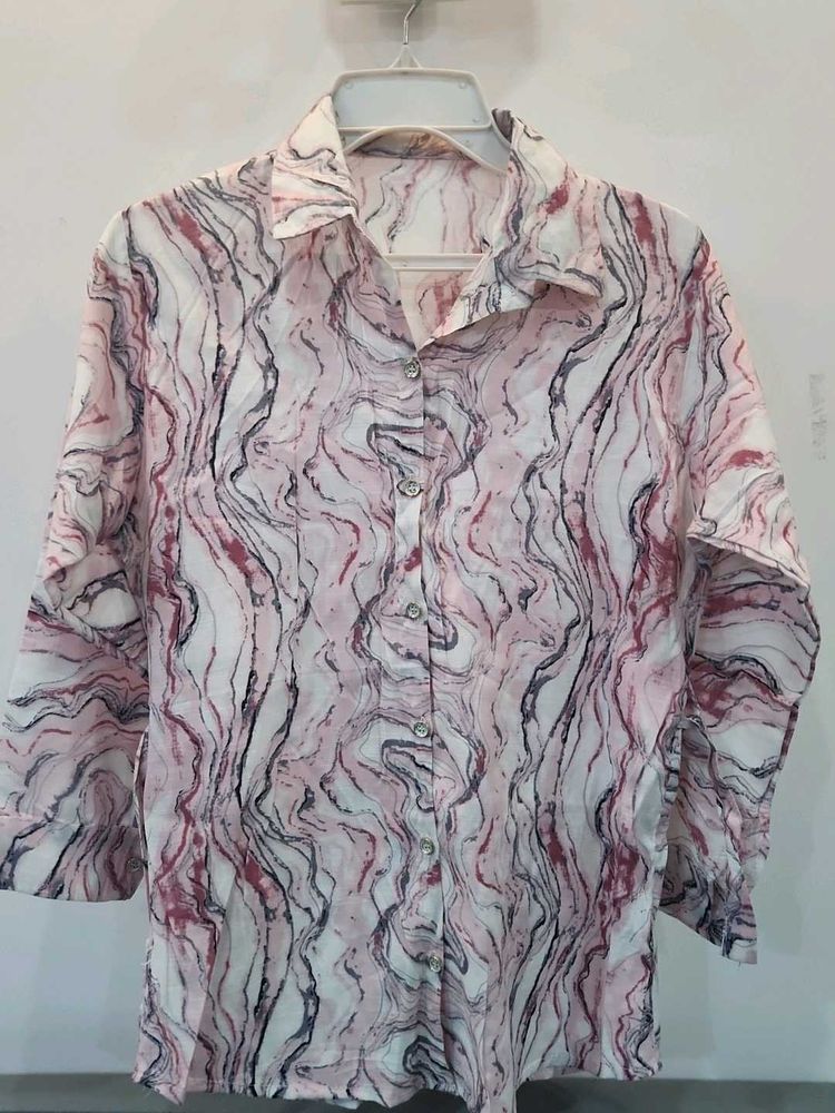 Pink Marble Print Button-Down