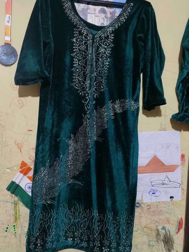 Elegant velvet Green Kurta