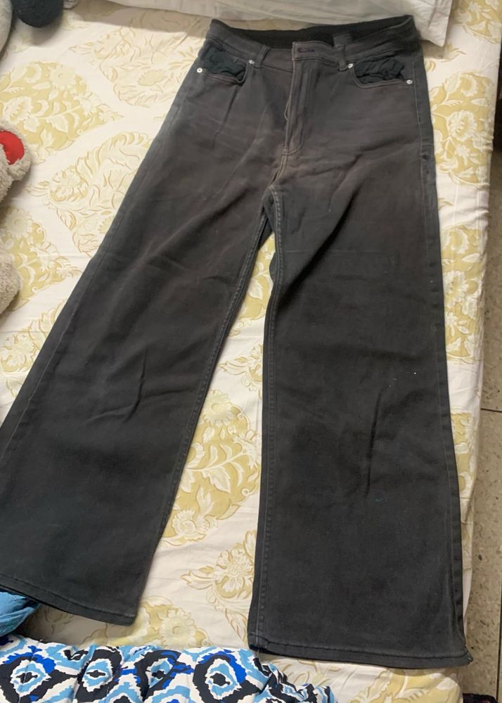 Black Flared Denim Fade Size-42
