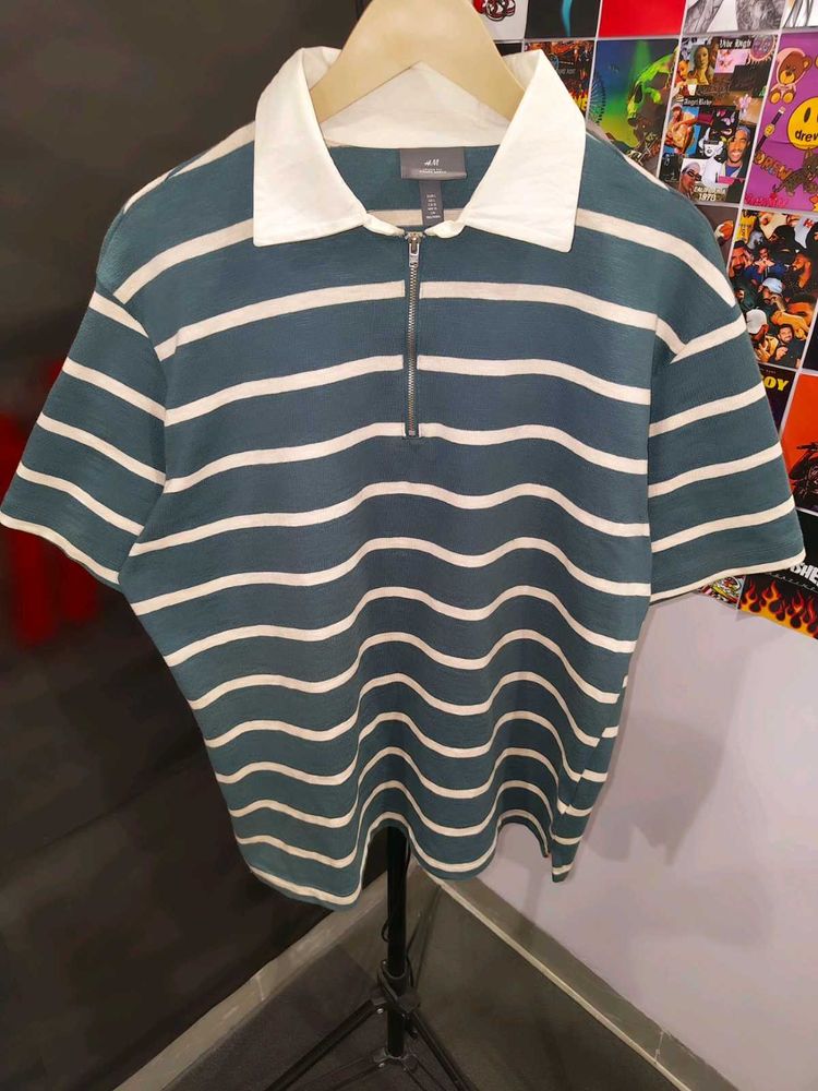 OLD MONEY STRIPED ZIPPER POLO TEE ❤️‍🔥🔥😎