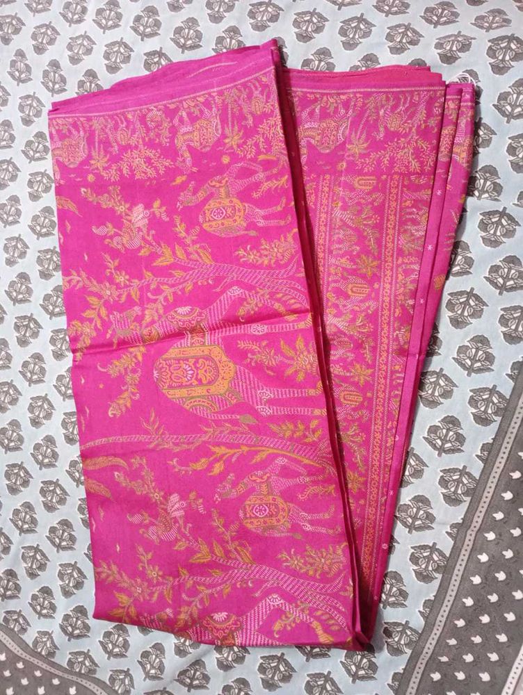 Pink Printed  Silk Saree Ke Sath New Sare Free