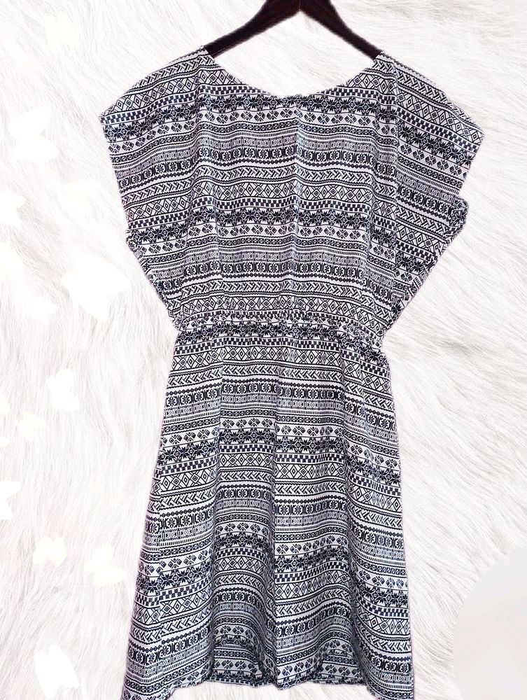 H&amp;M Boho Printed Black And White Dress