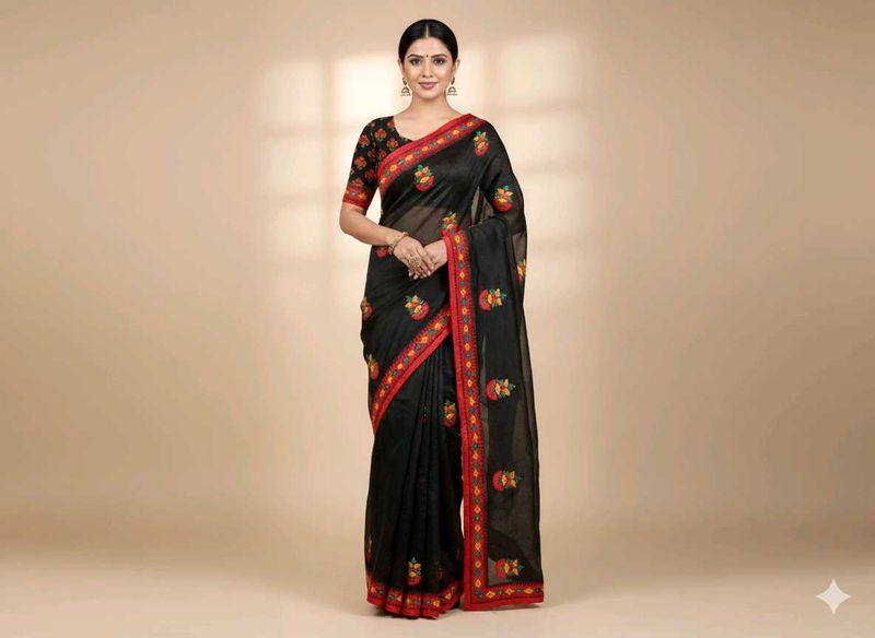 Elegant Black Embroidered Saree