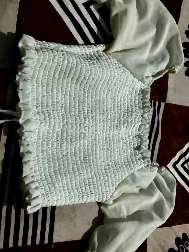 White Puff Sleeve Crop Top